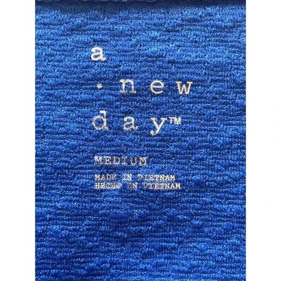 A New Day Royal Blue Textured Puff Sleeve Square Neck Top Women's Medium - Picture 4 of 9